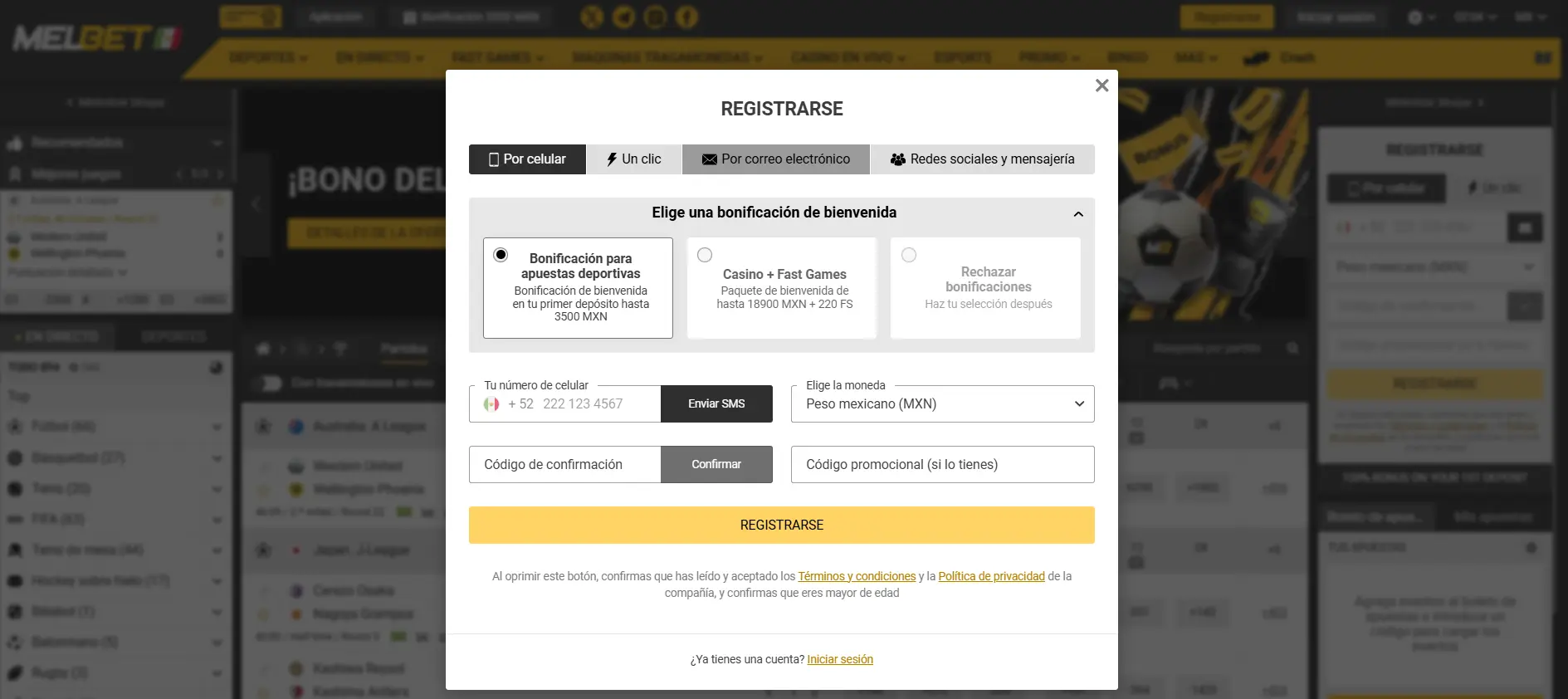 Registro e inicio de sesión en Melbet casino Registro e inicio de sesión en Melbet